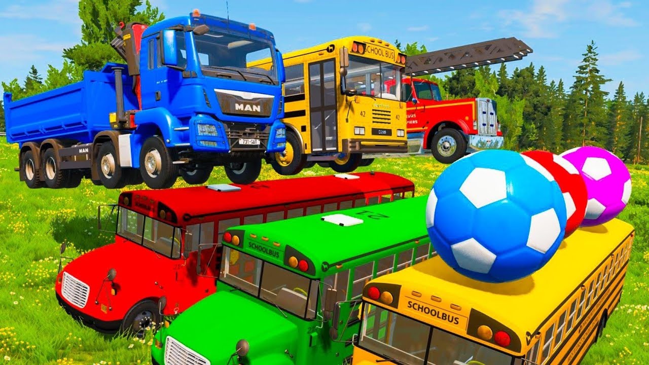 Funny Monster Trucks vs Police Cars - Bus vs Portal Trap - Cars vs DeepWater - BeamNG.Drive