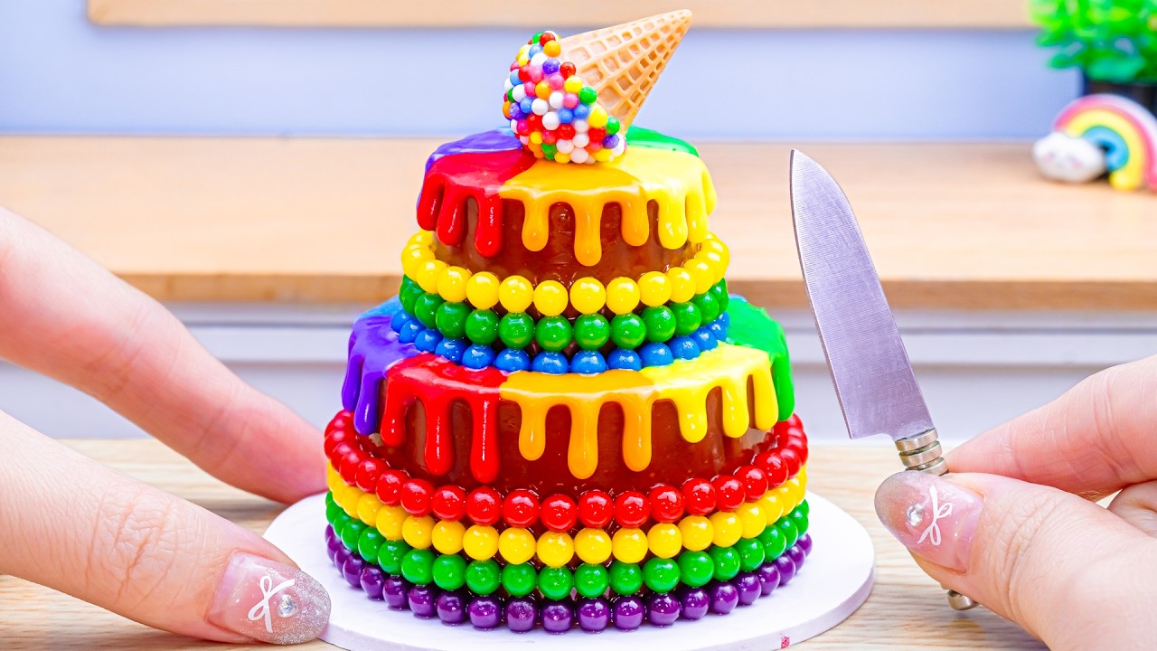 How to Make Rainbow Cake Recipe With Chocolate🌈Cute Colorful KitKat Cake❤️