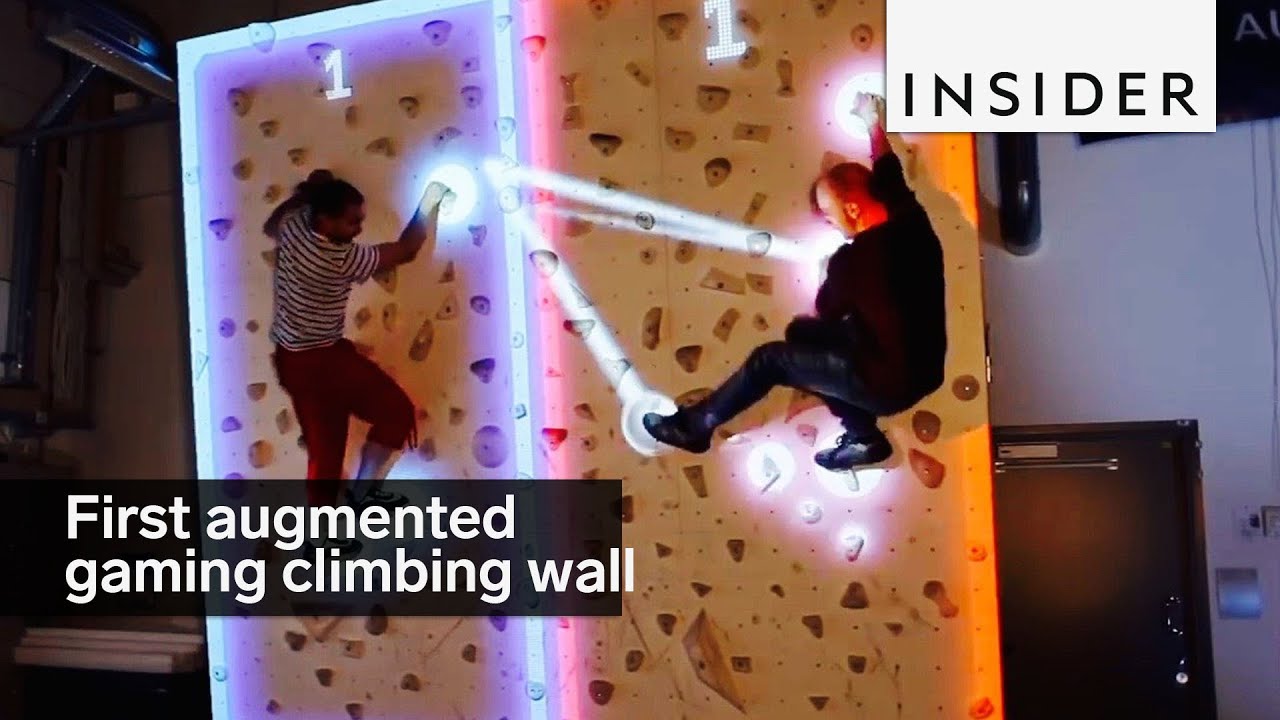 This is the first augmented gaming climbing wall