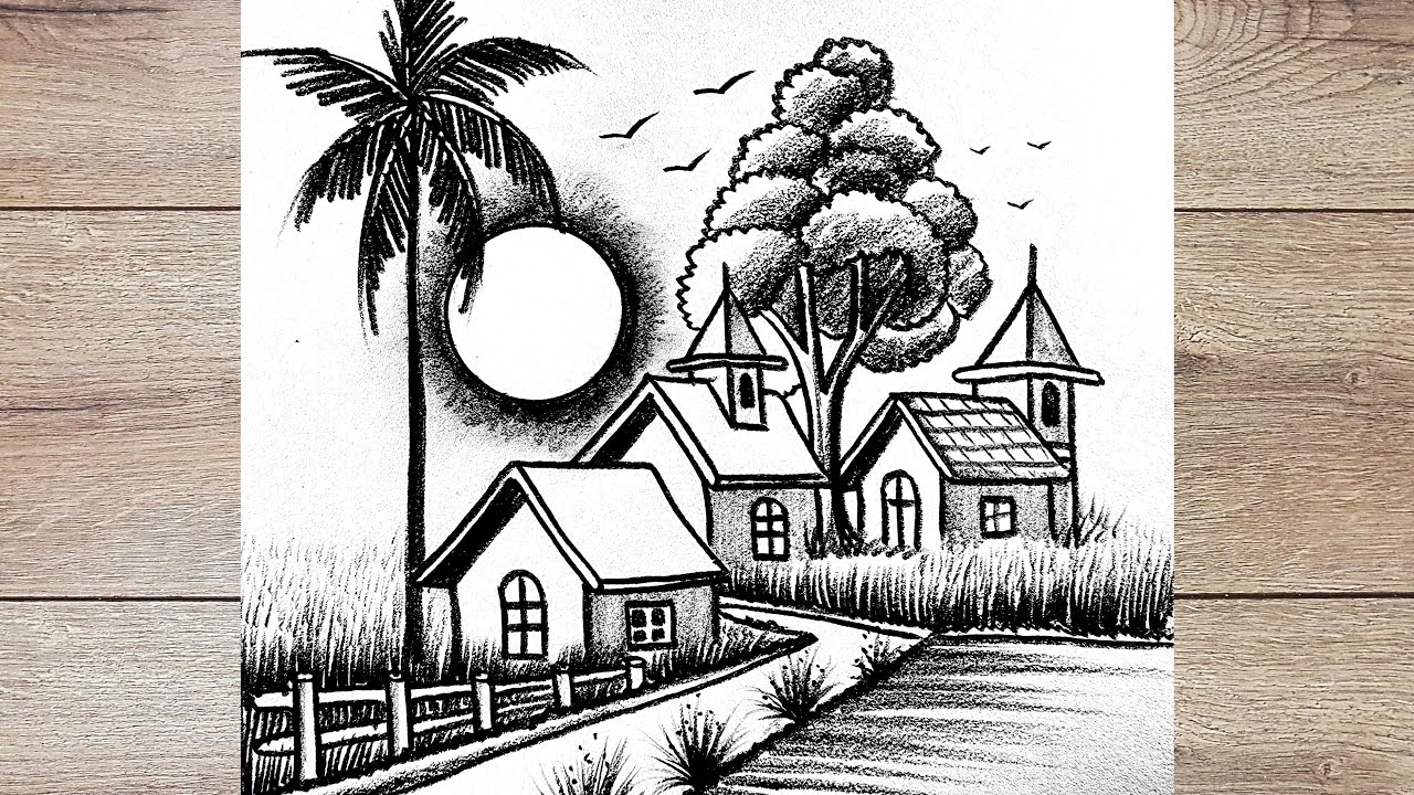 How to drawing satisfying village scenery