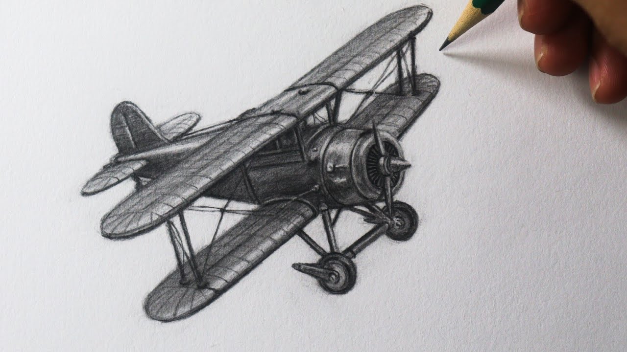 Como desenhar um Avião Biplano clássico NARRADO