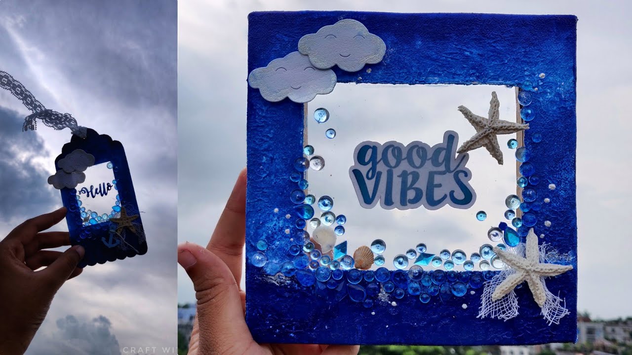 #Seathemed #MixedMedia Sea Themed Mixed Media Canvas | Mixed Media Tag | Easy Tag making | Dewdrops