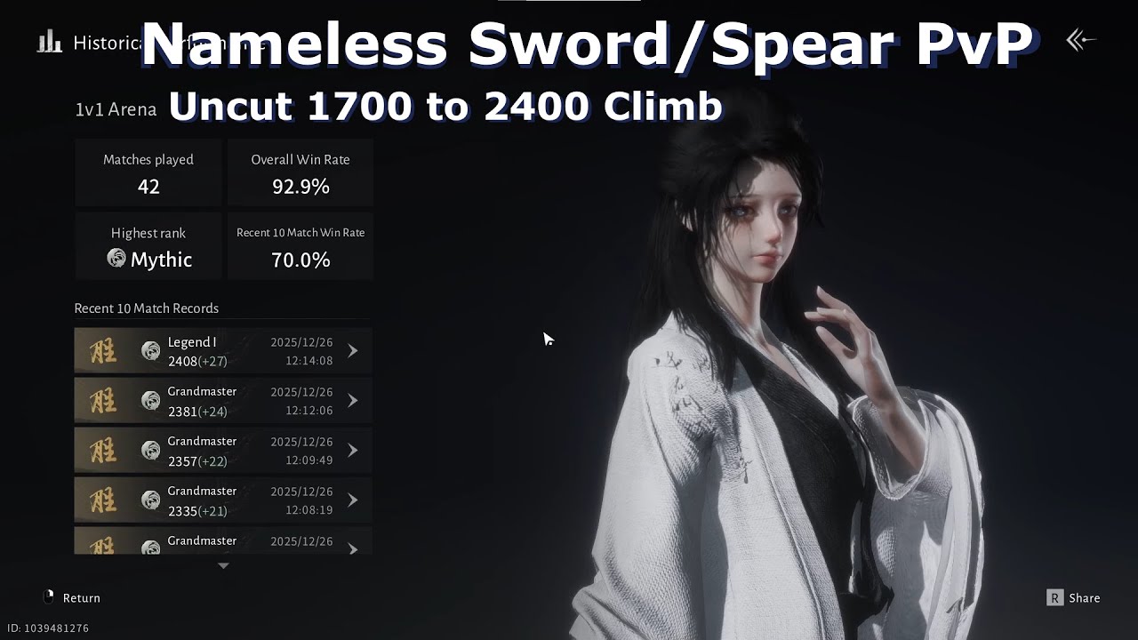 Legend in 42 Matches 93% WR (PvP Rank Reset) - Nameless Sword/Spear | Where Winds Meet PvP