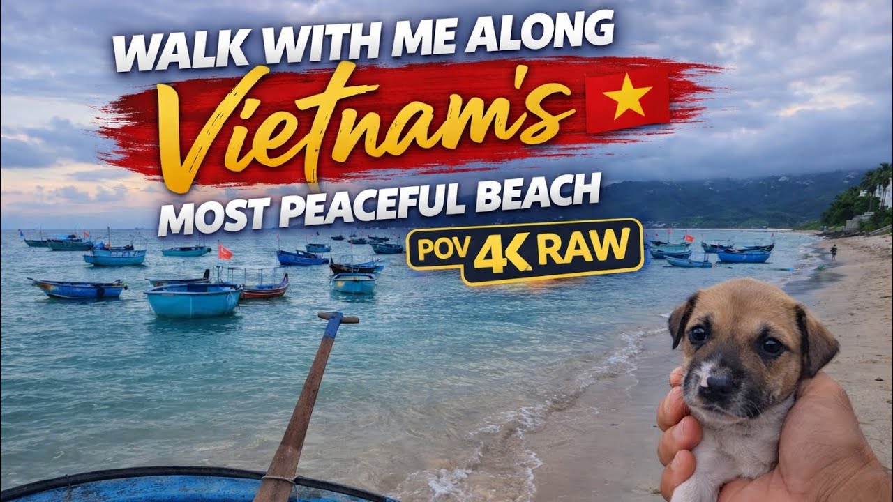 Walk With Me Along Vietnam’s Most Peaceful Beach 🇻🇳 | POV 4K RAW | Round Boats