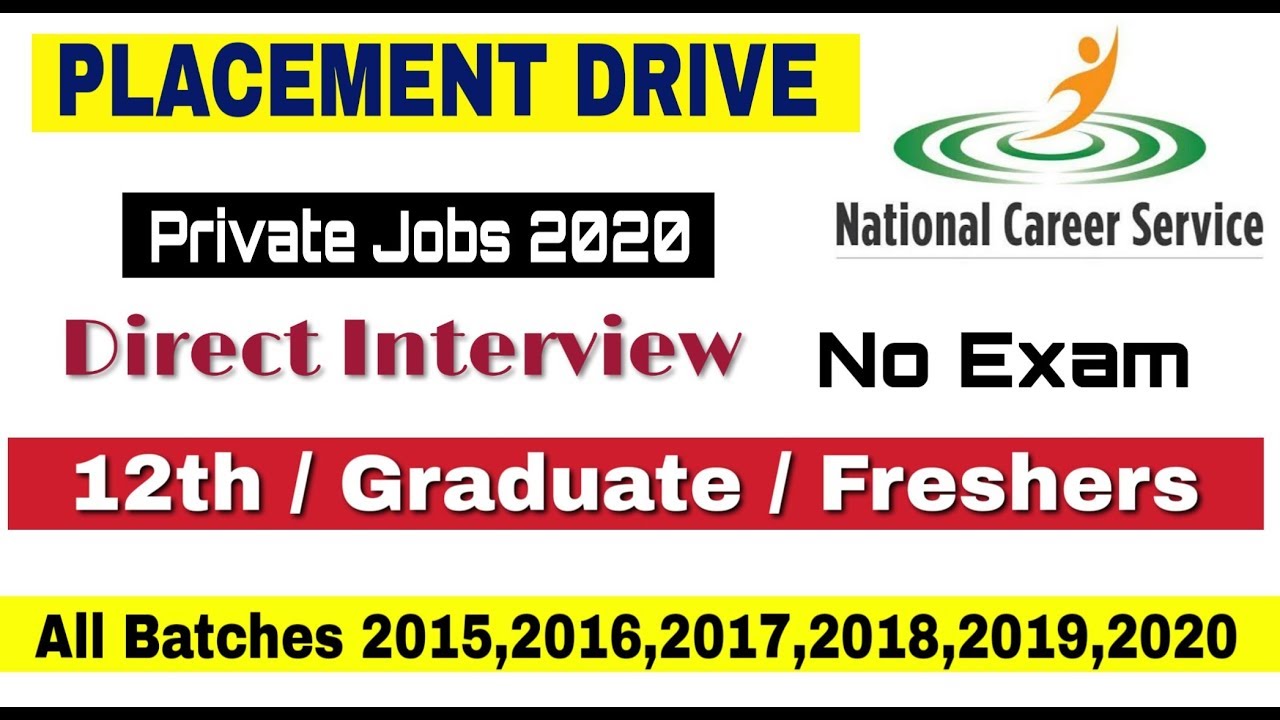 JOB Placement Drive 2020 I Private Jobs 2020 I 12th / Graduate I Freshers I Apply Online