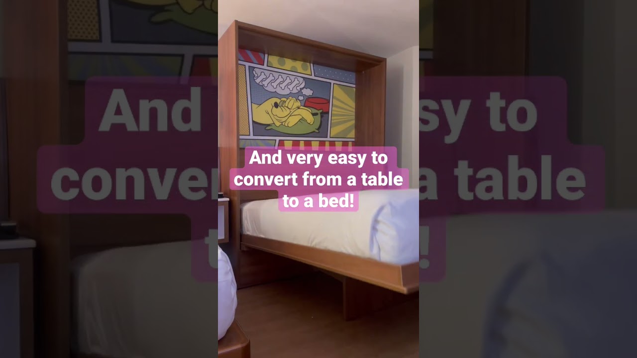 Disney World&rsquo;s #PopCentury Resort Bed Setup in a standard room #disneyworld #disneyresort #murphybed