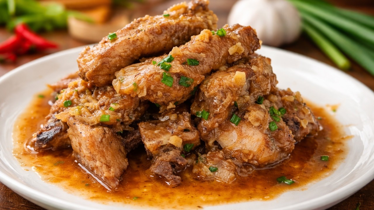DELICIOUS Garlic Pork Ribs in Onion Soy Sauce – So Juicy & Flavor Packed!