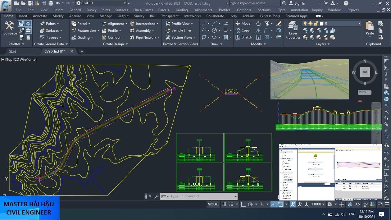 Civil 3D - TCVN - Bài 1 (Phần 2): Hướng dẫn thiết kế đường miền núi - Trắc dọc,Trắc ngang,Khối lượng