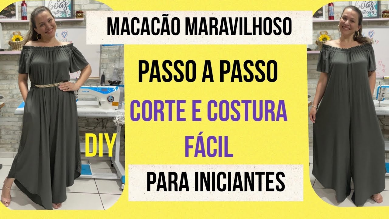 CORTE E COSTURE MACACÃO MARAVILHOSO AMPLO-FÁCIL PARA INICIANTES #passoapasso #costura