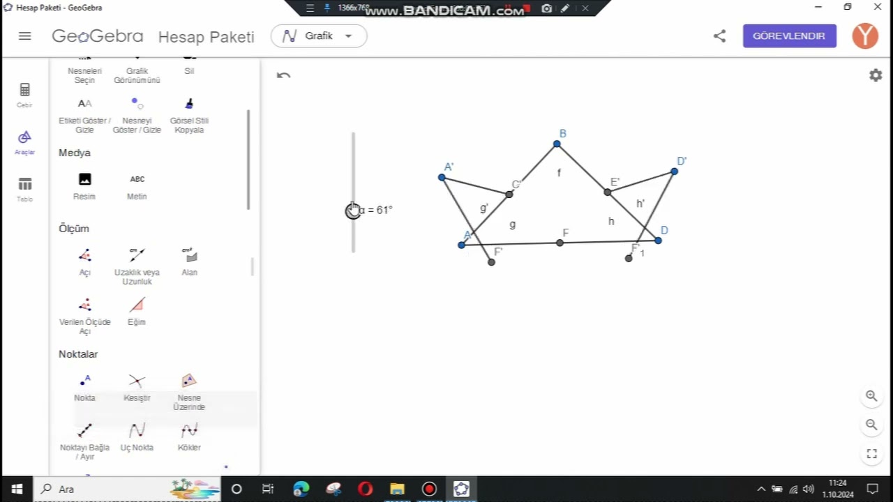 Üçgenin iç açıları toplamı ispatı (Geogebra)