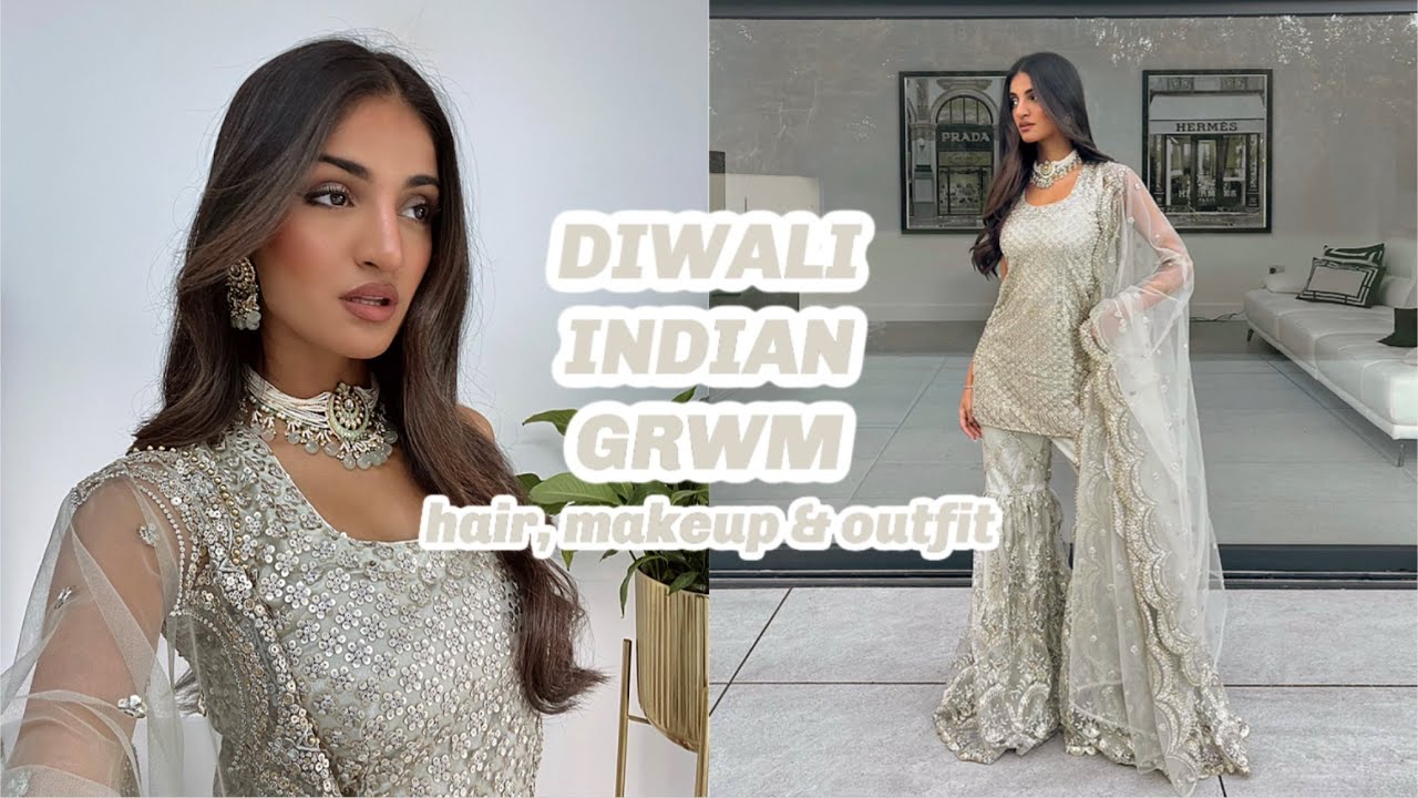 DIWALI / INDIAN WEDDING GET READY WITH ME! curly hair, makeup & outfit | Kim Mann