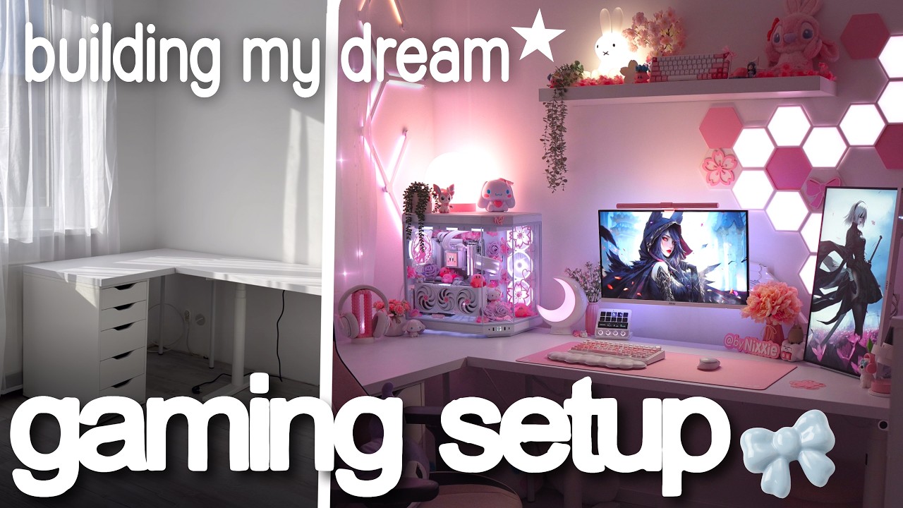 Building my DREAM COZY Gaming Setup ♡ Pink Gaming Room Makeover & Desk Setup Tour