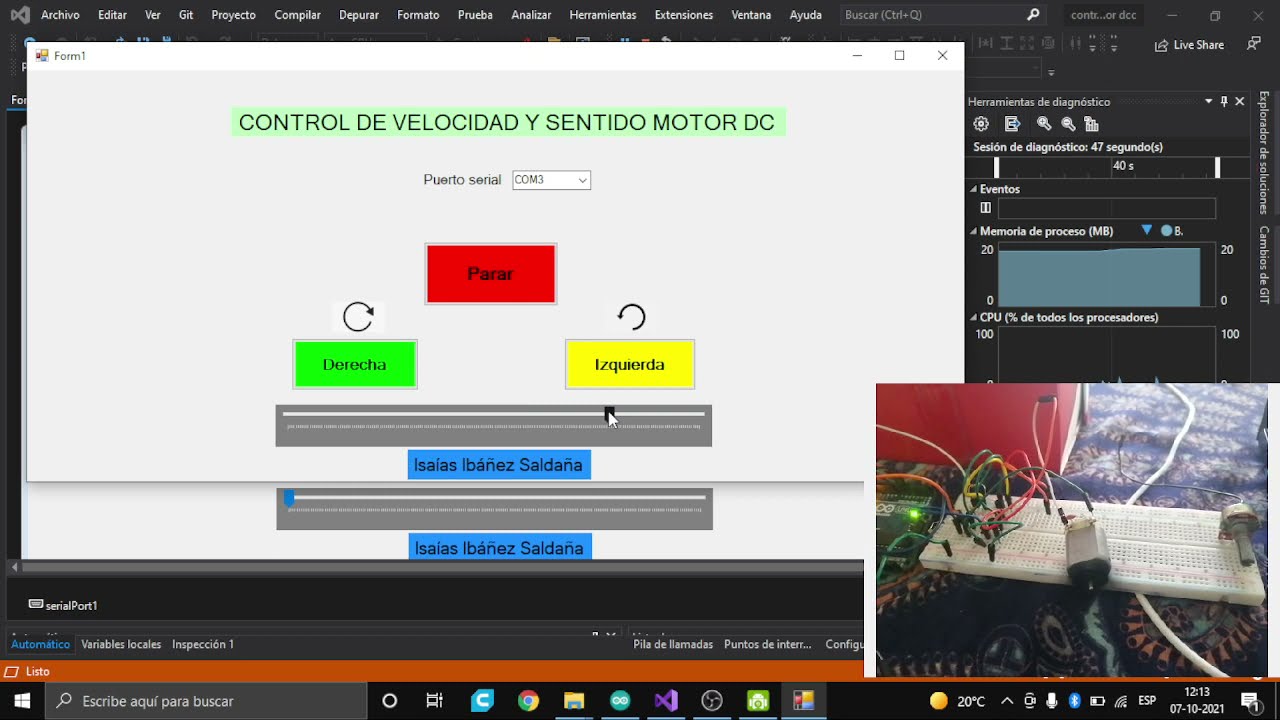Control de motor dc con visual studio, Arduino, velocidad y dirección conexión serial