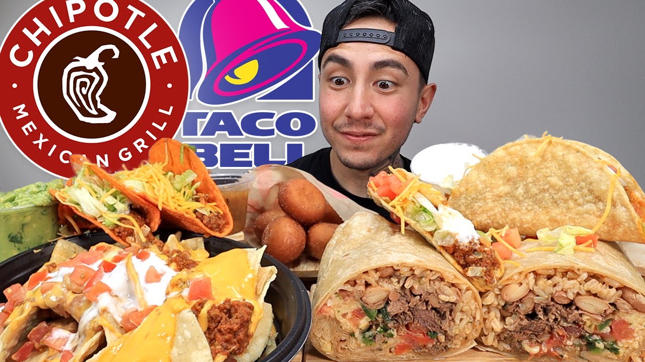 MUKBANG EATING Chipotle Barbacoa Burrito Taco Bell NEW Crispy CHEESY Melt Taco LOADED Cheese Nachos