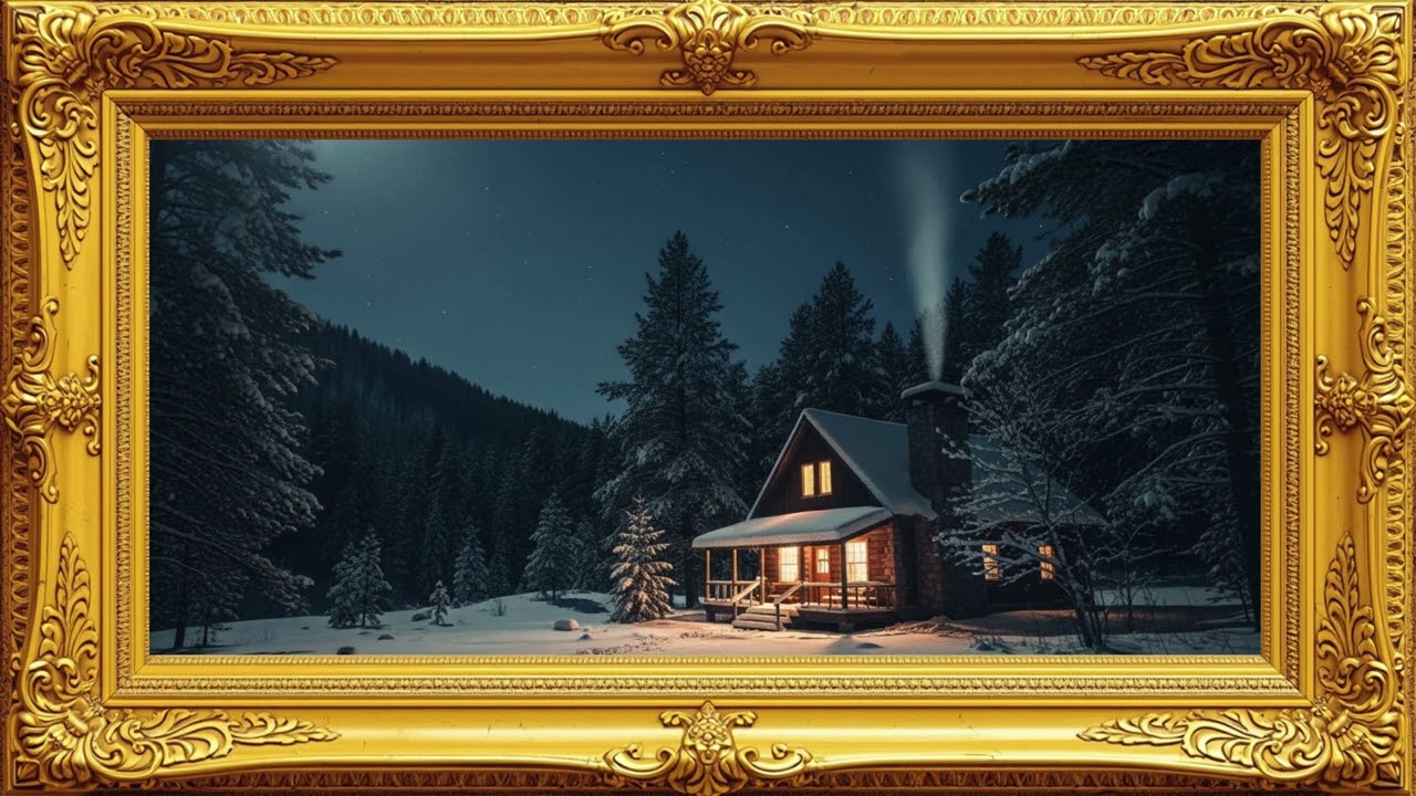 A Cozy Cabin in a Snowy Forest | Winter Nature Ambience Calm Screen TV 📺