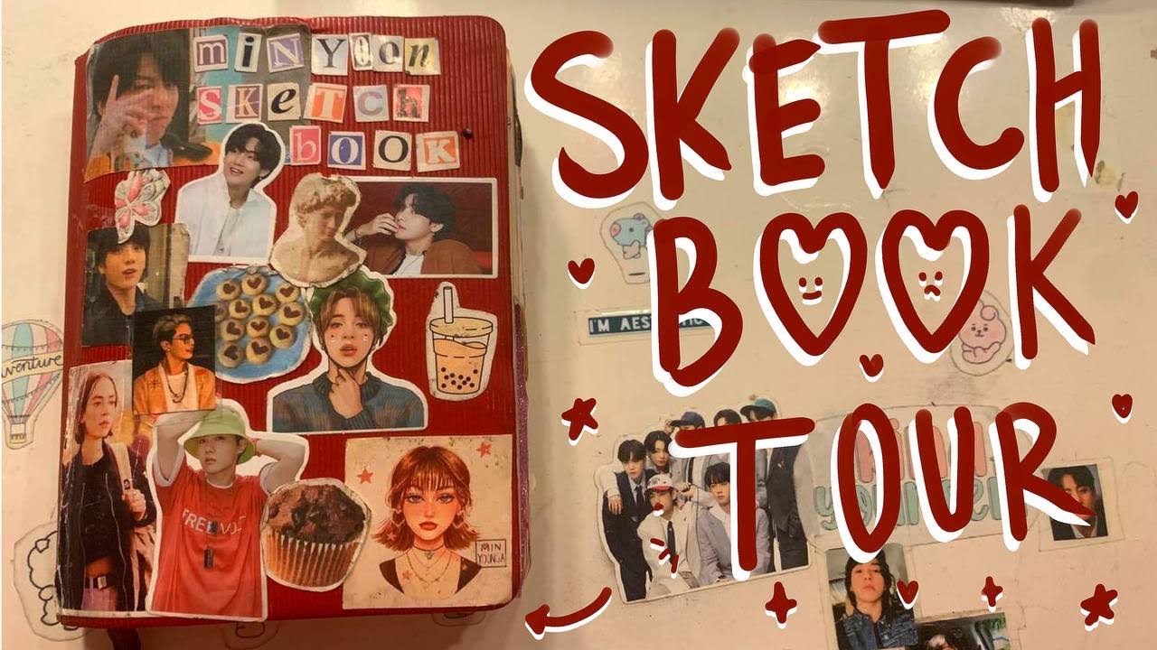 Sketchbook Tour: Half Filled Sketchbook💋 |Celebrities, Viral Pinterest Art, and K-Pop Vibes