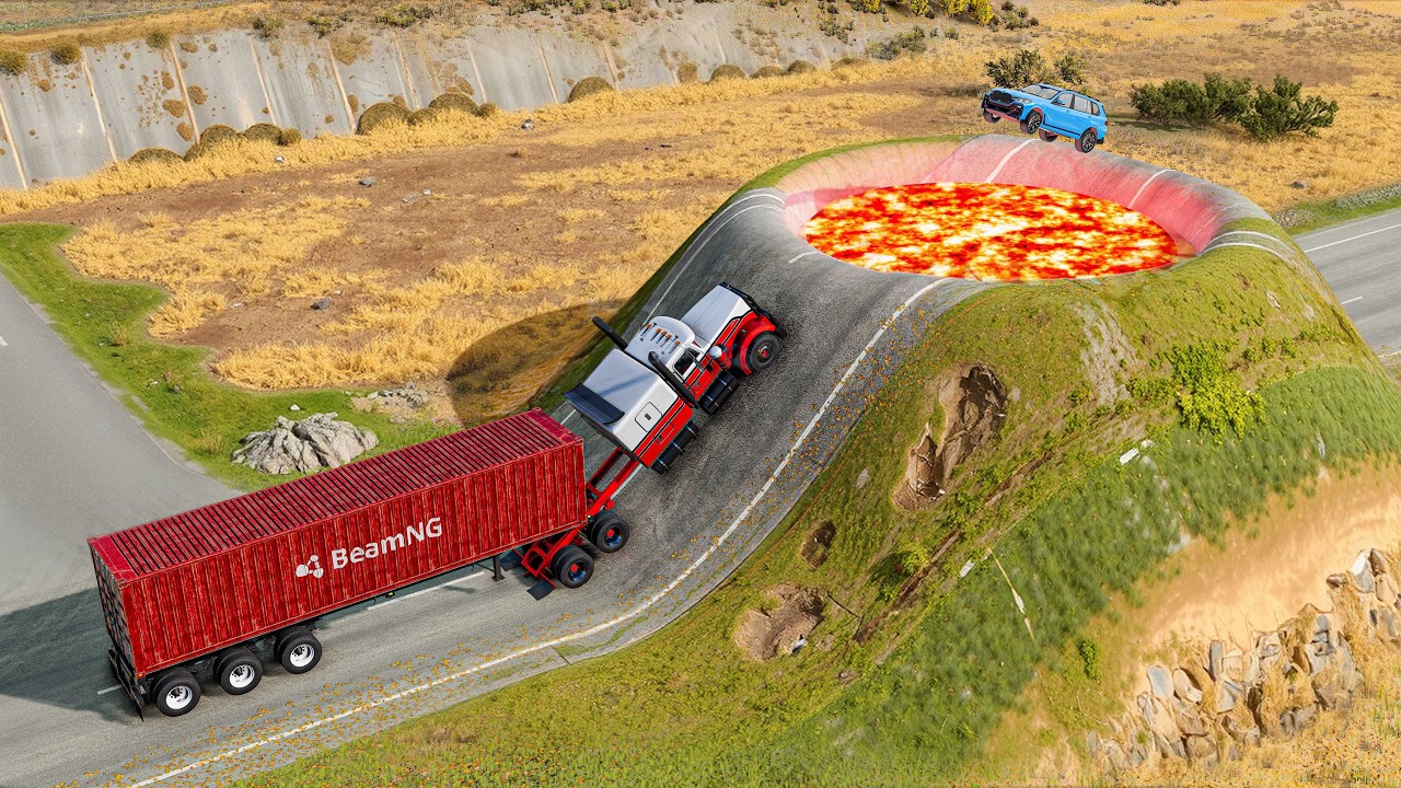 Cars vs  Volcano Pit Bridge  #2 Challenge Ends in Total Destruction!