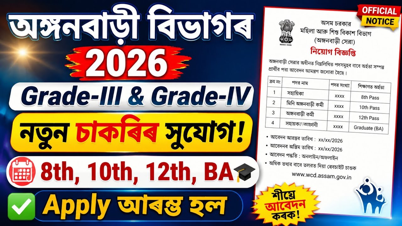 Anganwadi বিভাগৰ চাকৰি - Anganwadi new vacancy 2026 | Jobs in Assam | Assam jobs 2026 | Assam jobs |