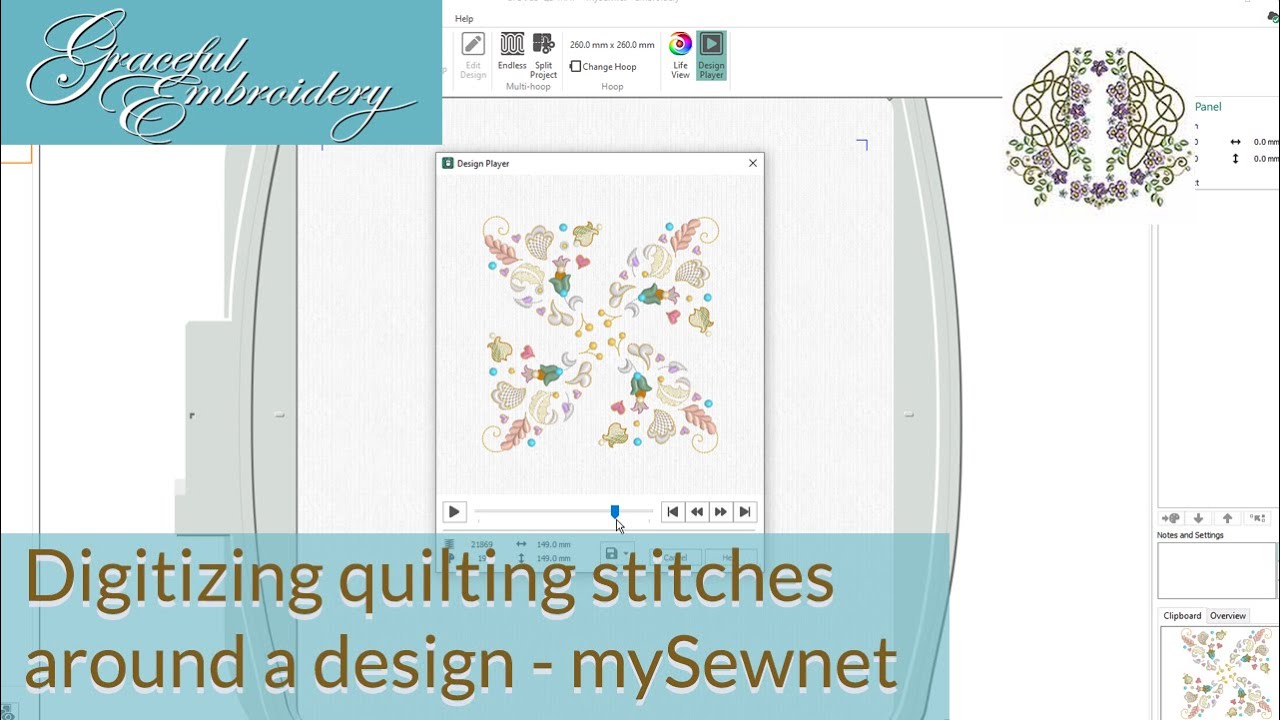 Digitizing a quilting stitches around a design in the Machine Embroidery mySewNet™ Software