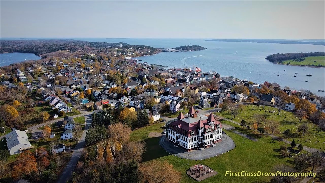 A flight over Blue Rocks Nova Scotia and the beautiful Lunenburg Academy.