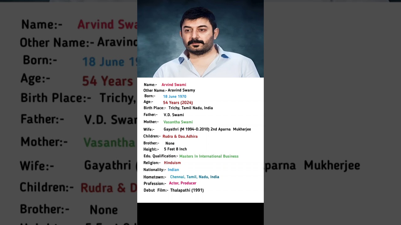 Arvind Swami Biography #shortvideo
