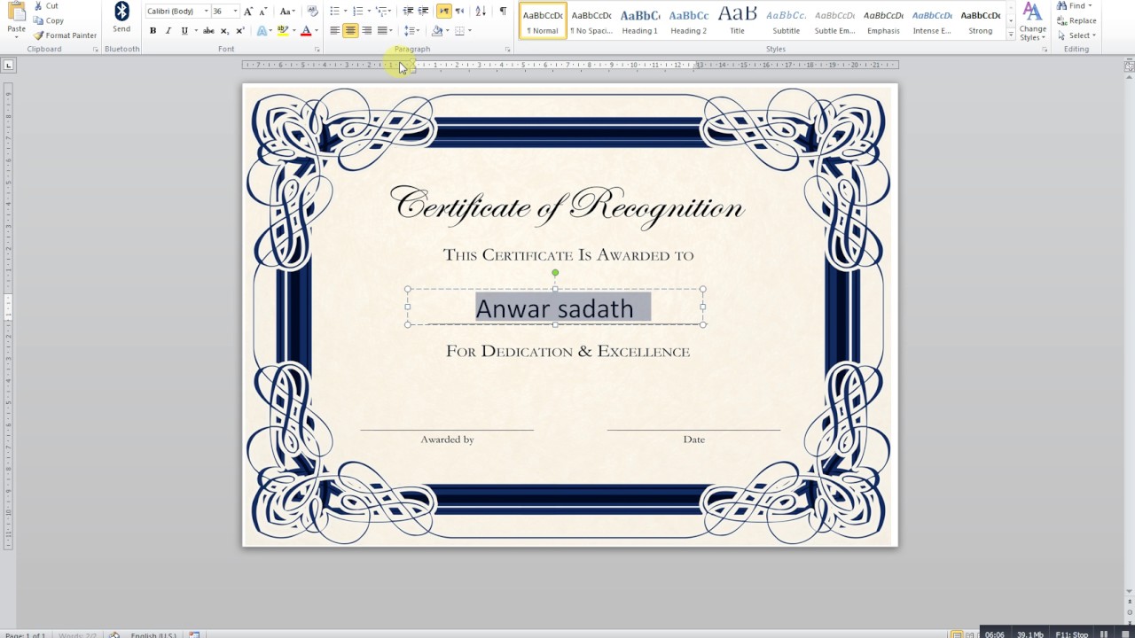 How to create a certificate in MS word