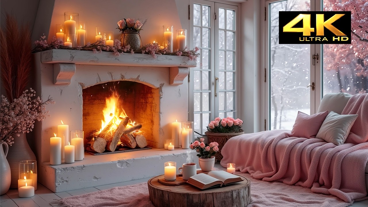 Cozy Valentine’s Cabin 💖🔥 Crackling Fireplace & Candlelight Glow | Romantic Relax Ambience