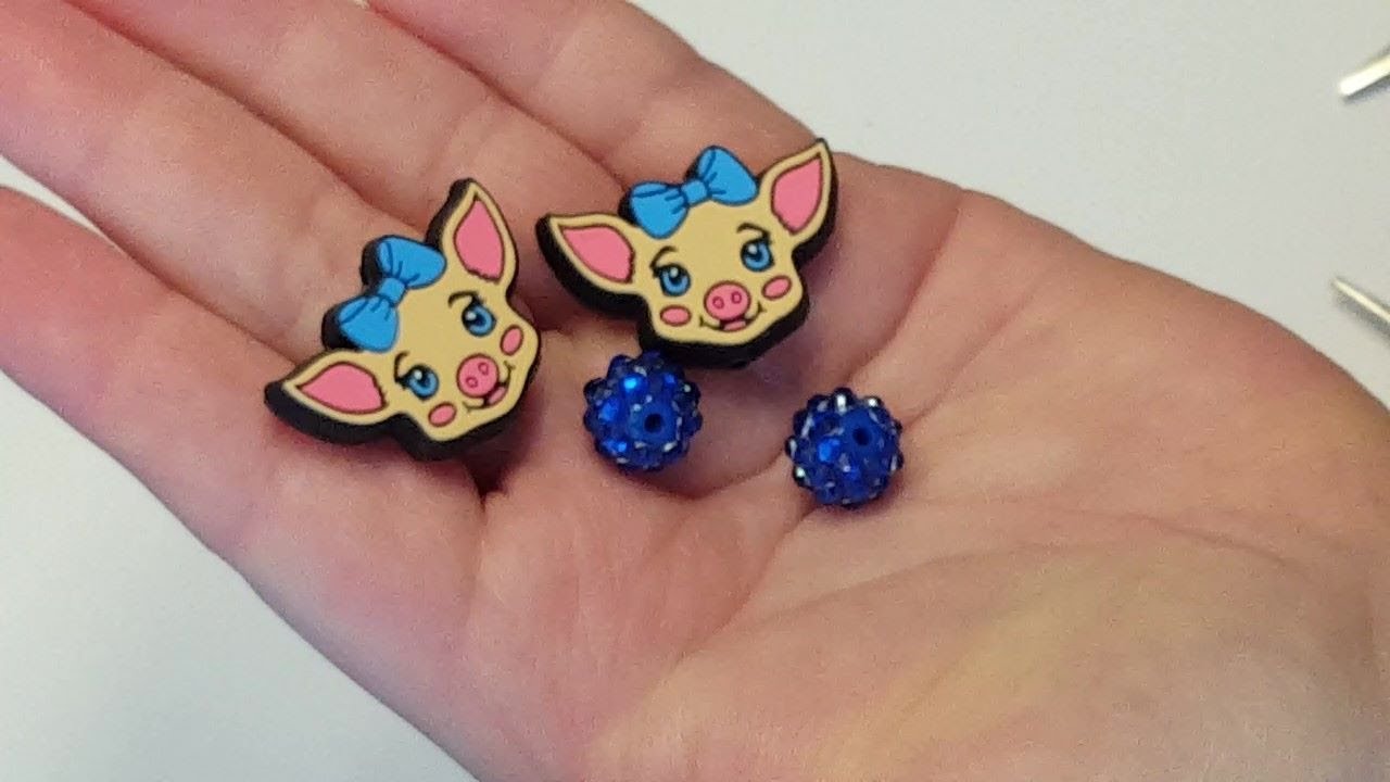 (187) How To Make Earrings Using Eye Pins and Silicone Focal Beads | Cute Piggy Earrings