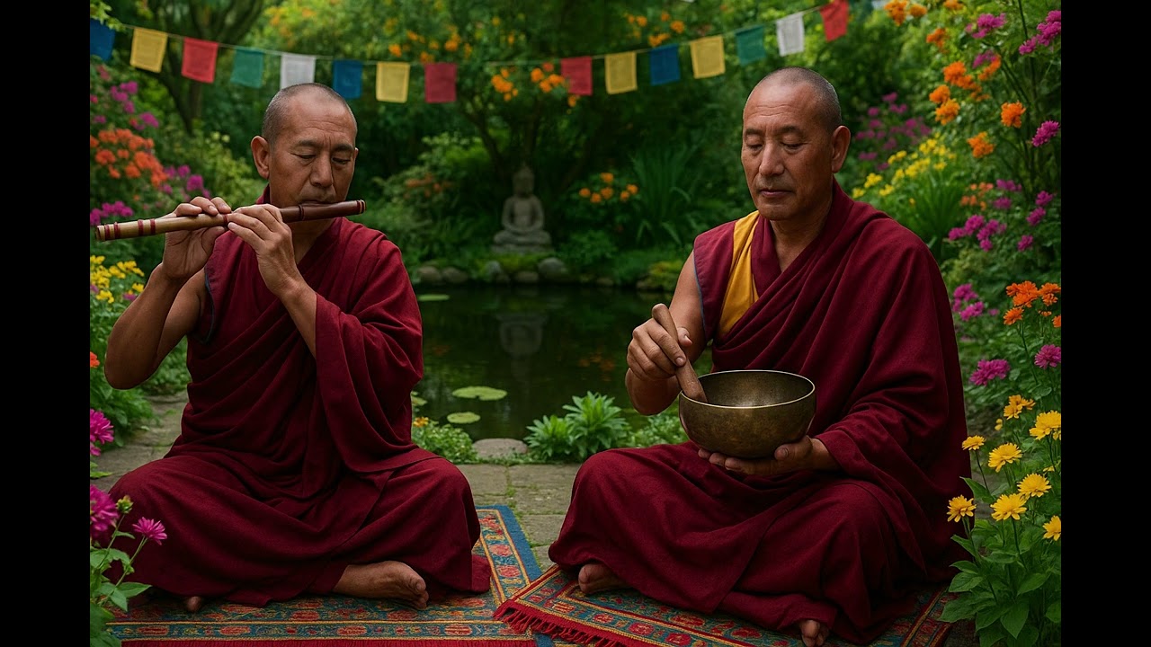 Tibetan Meditation Music (432 Hz) - (Over 1 Hour, No Loop) | Flute & Singing Bowl in Serene Garden