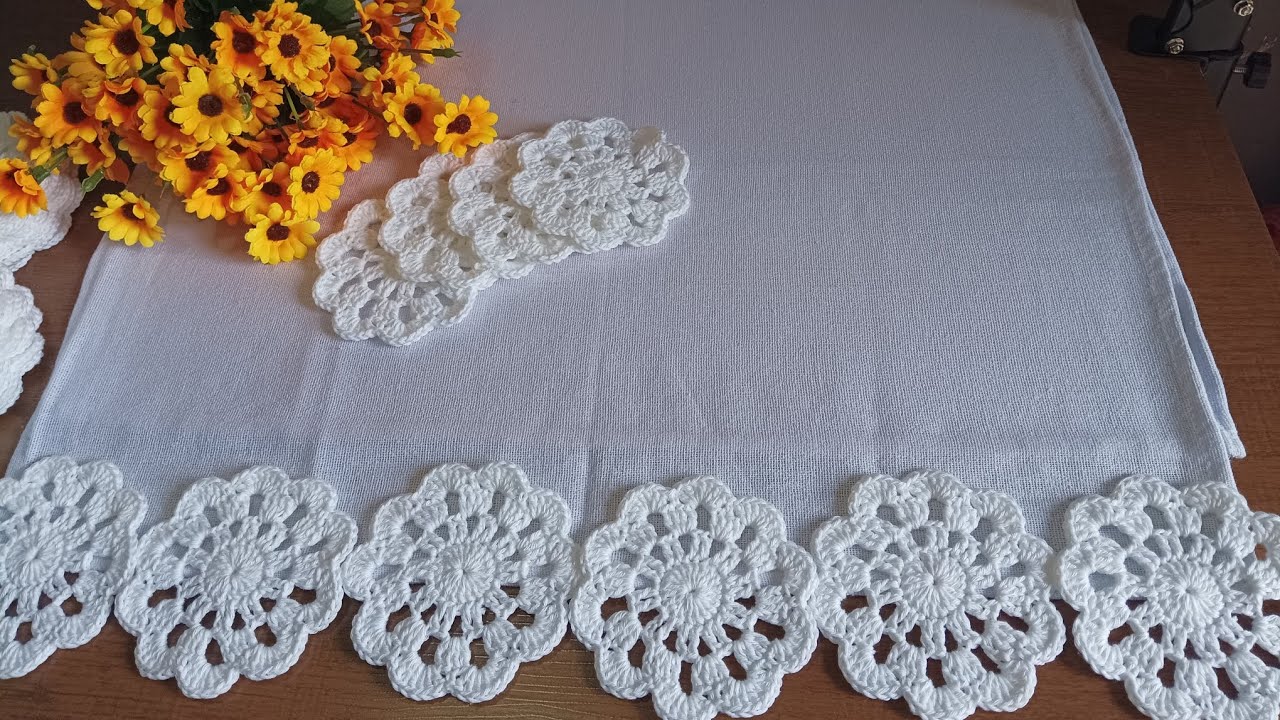 💥Novidade no ateliê, pano de prato com barrado de flor rasteira 💥 #croche #panodeprato 
