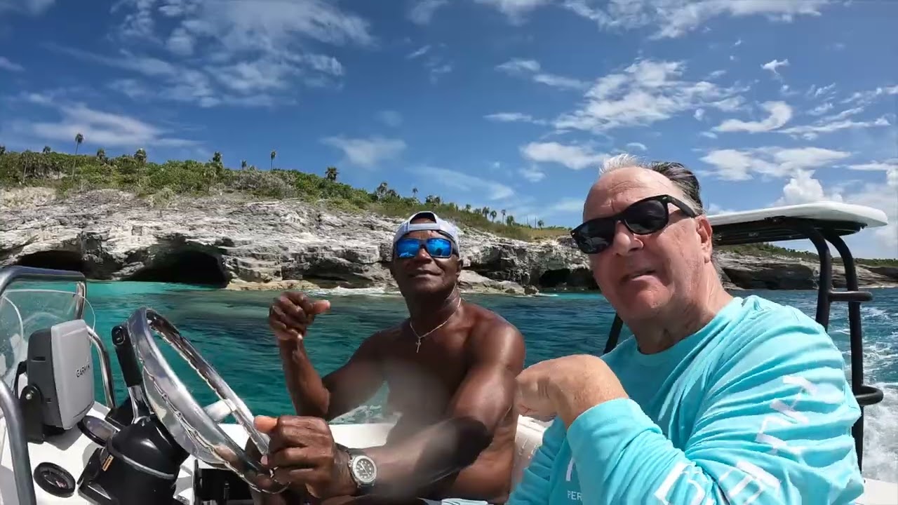 Visiting Coastal Caves, Long Island Bahamas with Captain Delbert Smith from Cape Santa Maria Resort.
