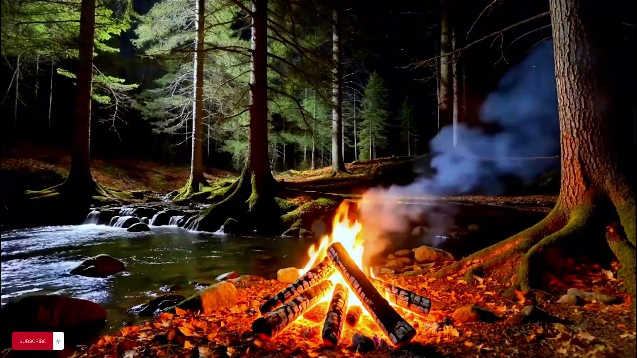 Insomnia Relief ASMR 🌌 Cave Campfire, River Flow & Nature Sounds