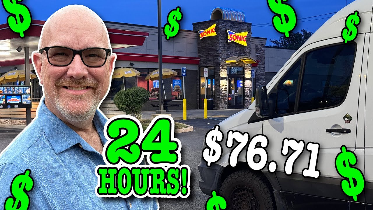 Проживание в автокинотеатре Sonic Drive-In 24 часа • Скрытый кемпинг в моём автофургоне