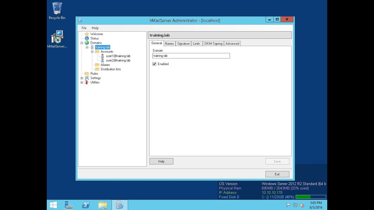 hMailServer (Email Server) Setup for Your Lab