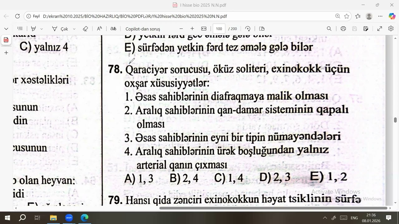 #biologiya  2025 DİM Test toplusu 1 , Yastı, sap və həlqəvi qurdlar 61-115
