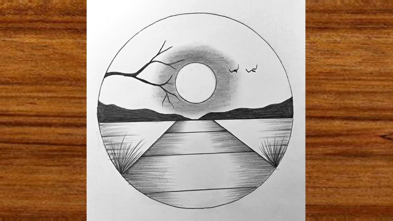 Easy circle scenery drawing | Easy drawing ideas for beginners | How to draw pencil sketch scenery