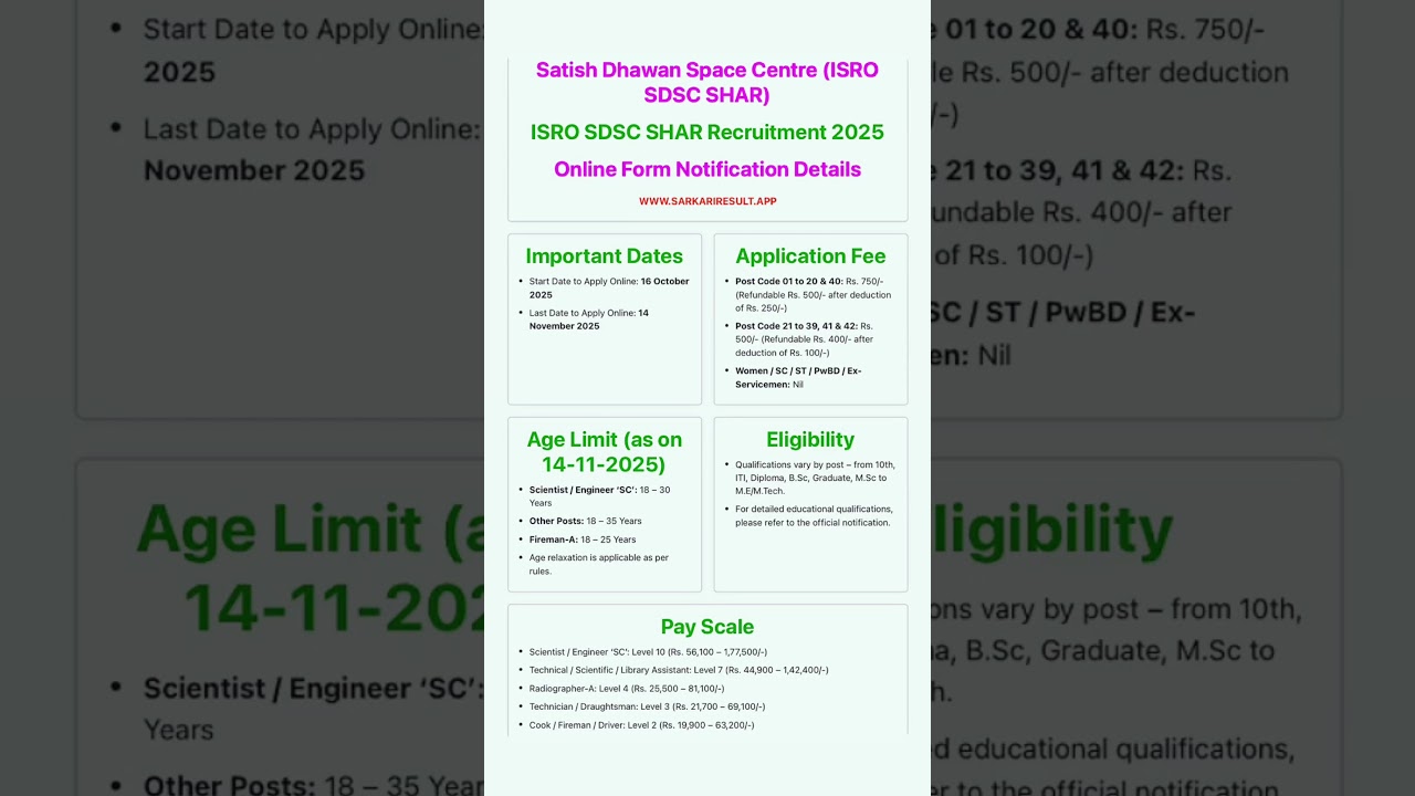 ISRO Sdsc recruitment 2025/isro recruitment 2025/isro new vacancy 2025/isro sdsc