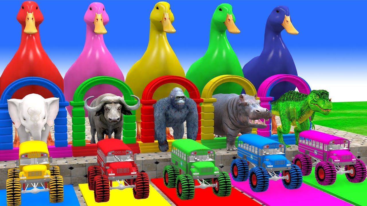 Long Slide Game with Cow Elephant Gorilla Hippopotamus Tiger 3d Animal Game Funny 3d Animals