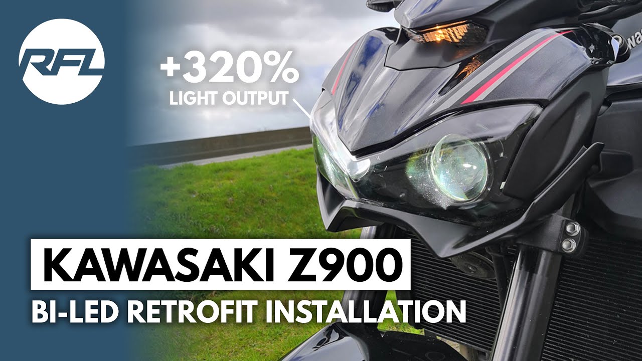 Kawasaki Z900 Bi-LED headlight light upgrade DIY dual projector installation video