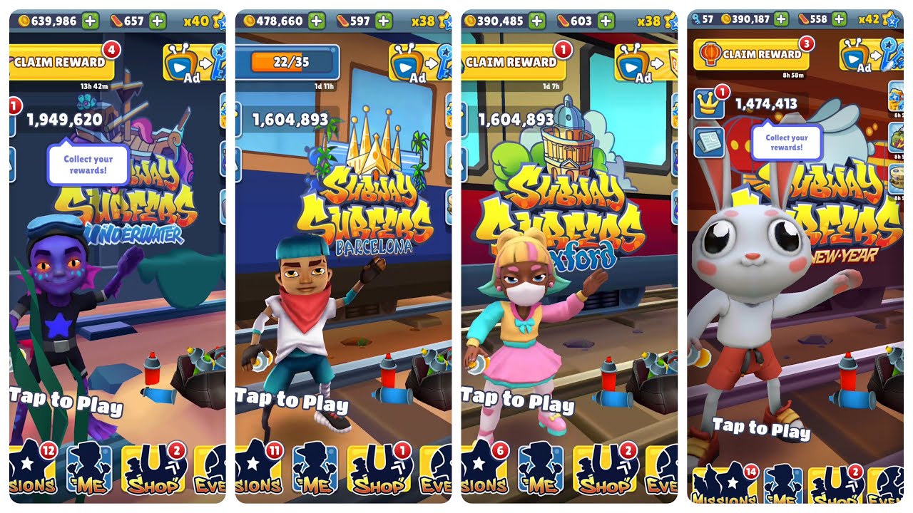 Subway Surfers Underwater vs Barcelona vs Oxford vs Lunar New Year 2023