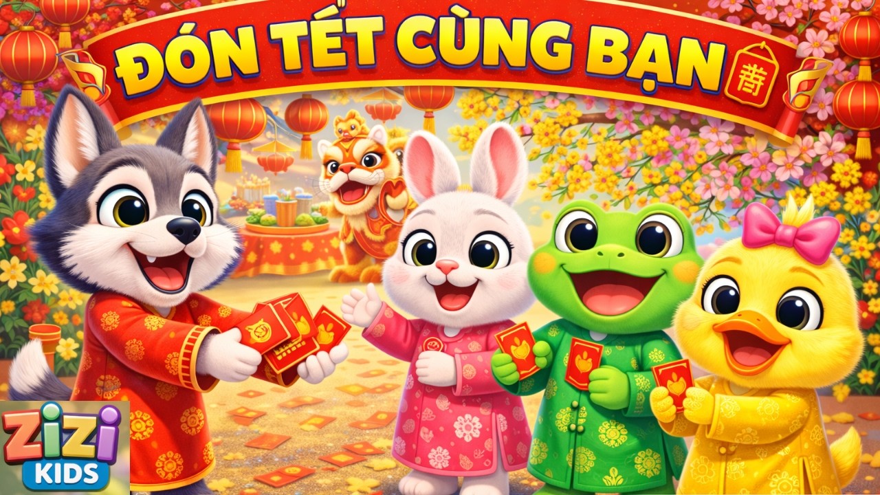 🎵Sói Đón Tết Cùng Bạn 🎉 | 5 Động Vật Đáng Yêu 🦒🦓🦌🐘🦁 | Nhạc Thiếu Nhi | ZiZi Kids