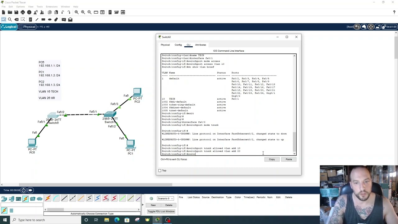 Configure VLANs, Native VLAN and Trunk links using Cisco Packet Tracer | IPvChris