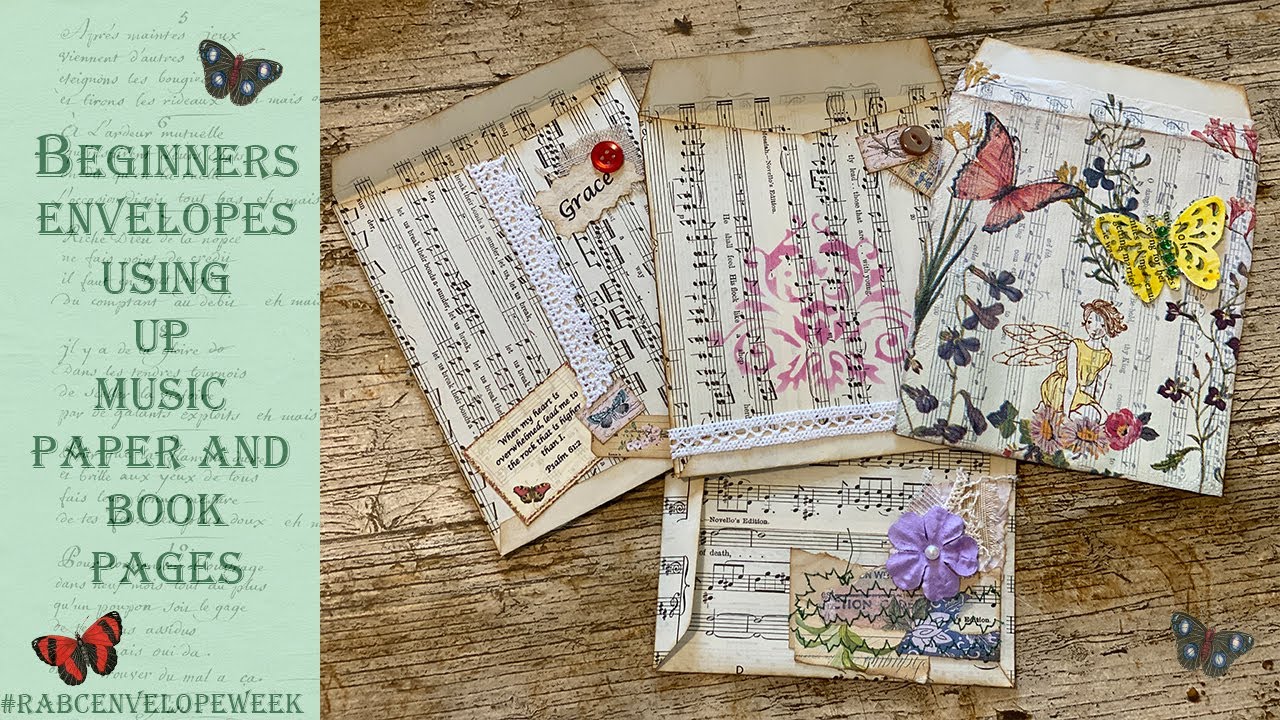 Beginners Envelopes for Junk Journals - Using up Music Paper and Book Pages - Tutorial
