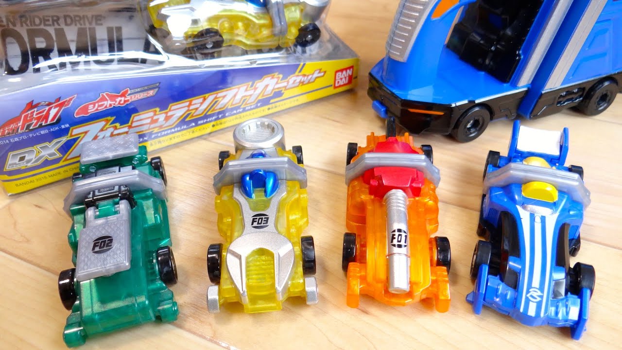 ピットクルーマシン！DXフォーミュラシフトカーセット マンターンF01 ジャッキーF02 スパーナF03 3つ一気に音声確認レビュー！仮面ライダードライブ シフトカーシリーズ