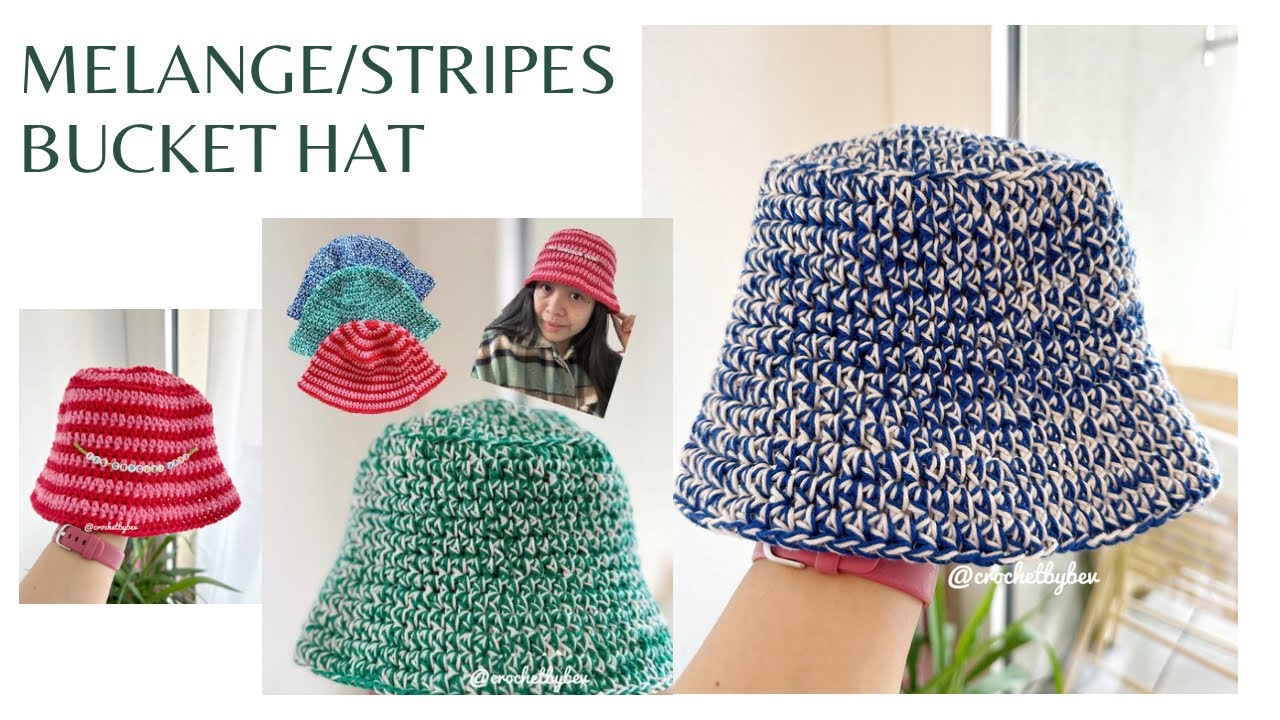 MELANGE AND STRIPES CROCHET BUCKET HAT | CROCHET BY BEV
