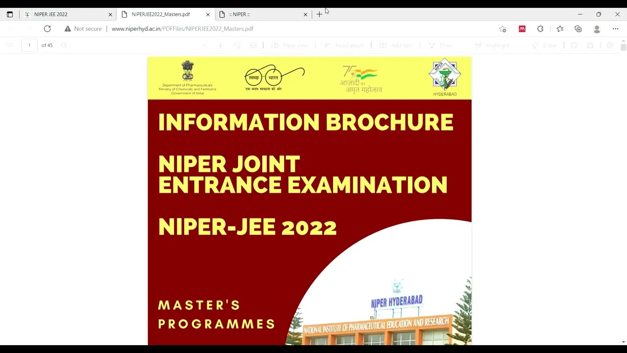 NIPER JEE 2022 Admissions|| Important Information|| Forms released