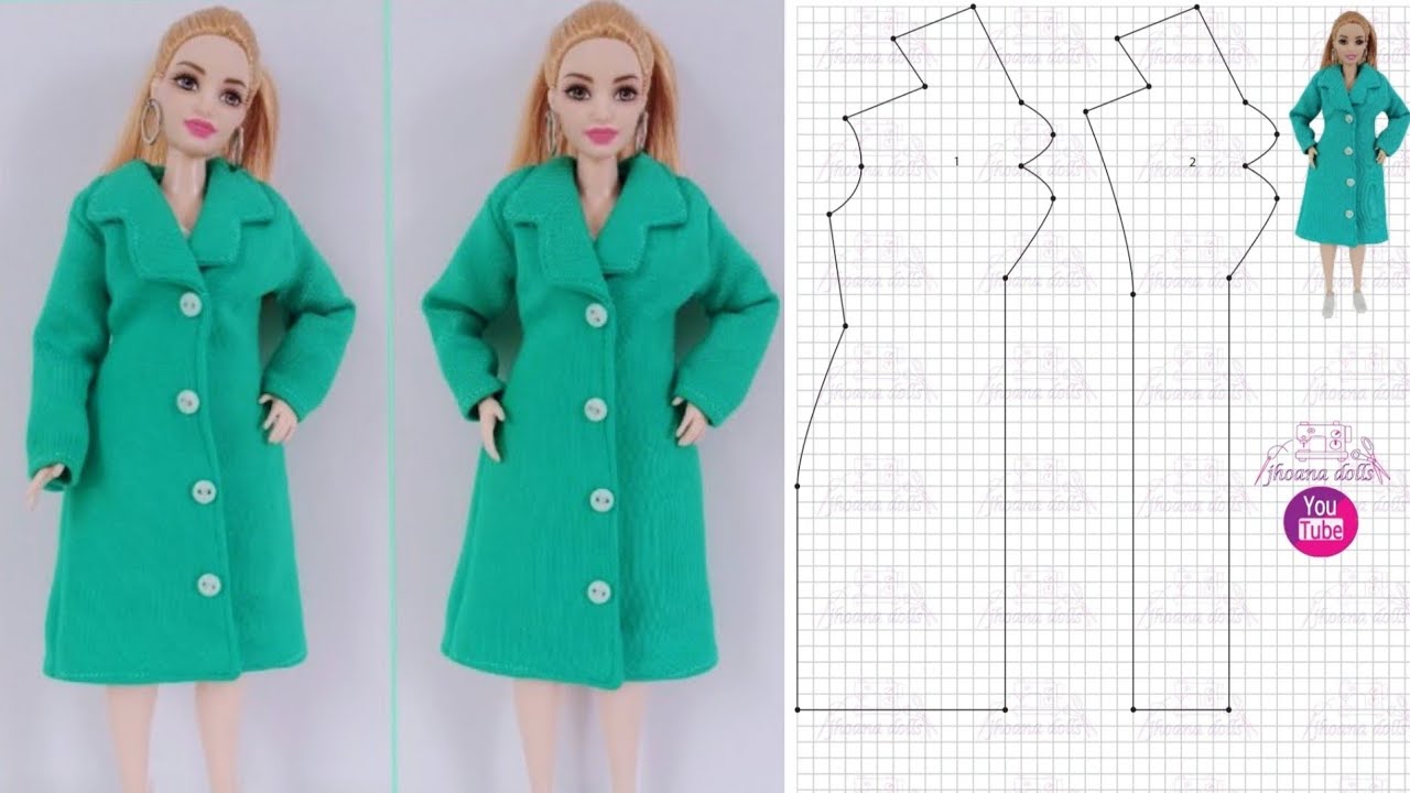 58 abrigo largo para Barbie curvy (patrones en la descripción)