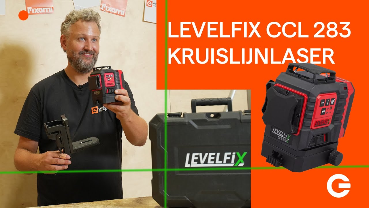 Kruislijnlaser met UNIEKE stelvoet. Levelfix CCL 283. 3 lijns 360 graden groene kruislijnlaser