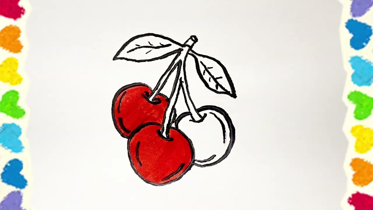 Easy Cherries Drawing for Kids | Step by Step 🍒|kids colouring|svArtube 