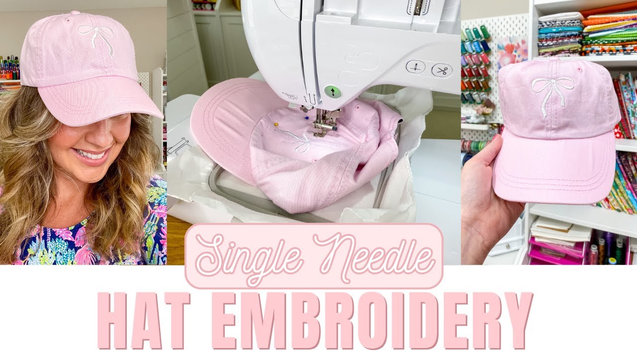 How to Embroider a Hat Using a PE900: trendy bow cap on a single needle embroidery machine tutorial